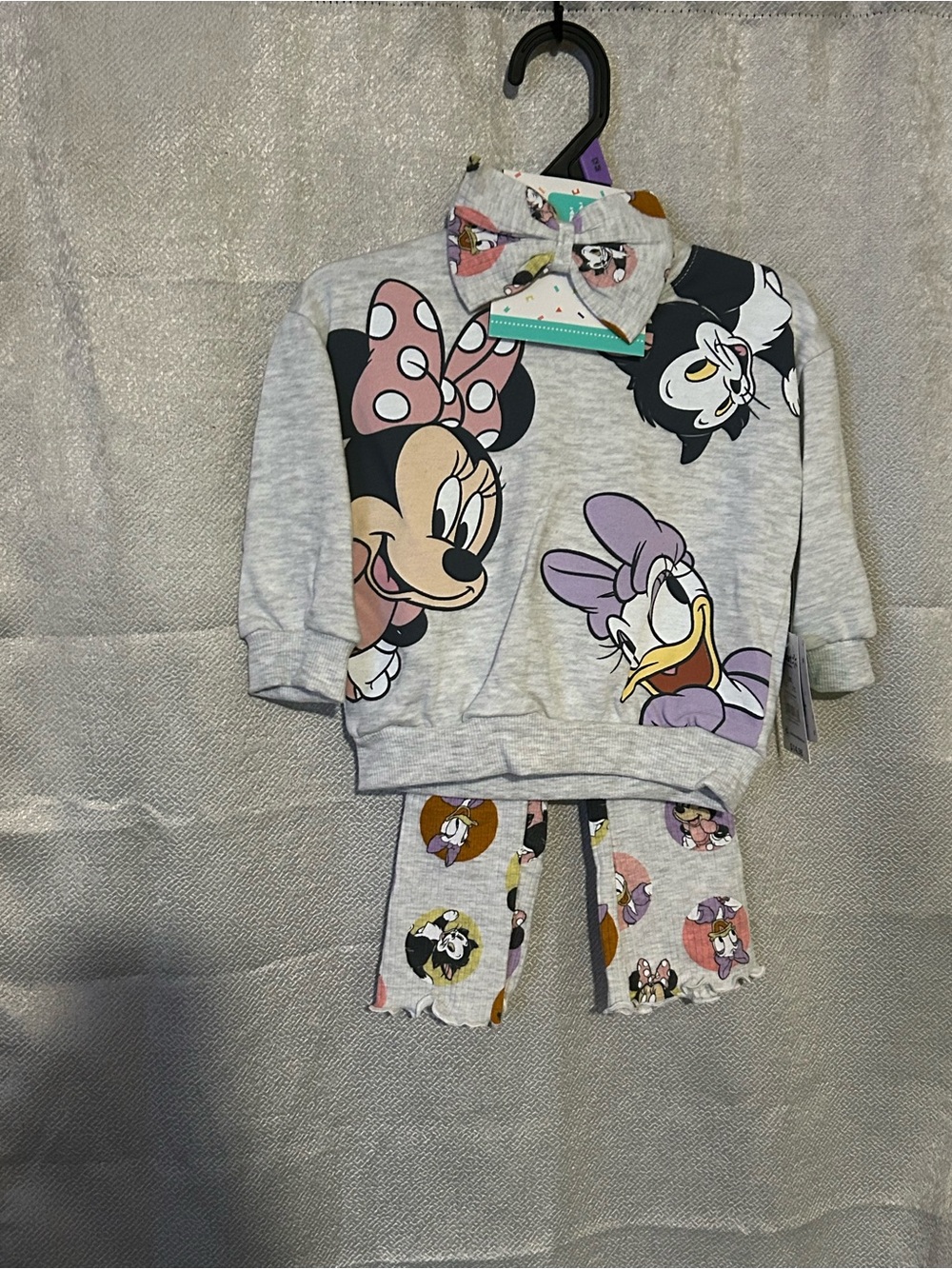 Disney Gray Minnie & Daisy Character Pajama Set with Bow Tie